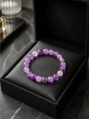 Amethyst Beaded Stretch Bracelet - Purple Gemstone Jewelry for men or woman